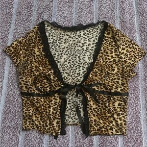 Leopard Print Women's Top with Black Trim